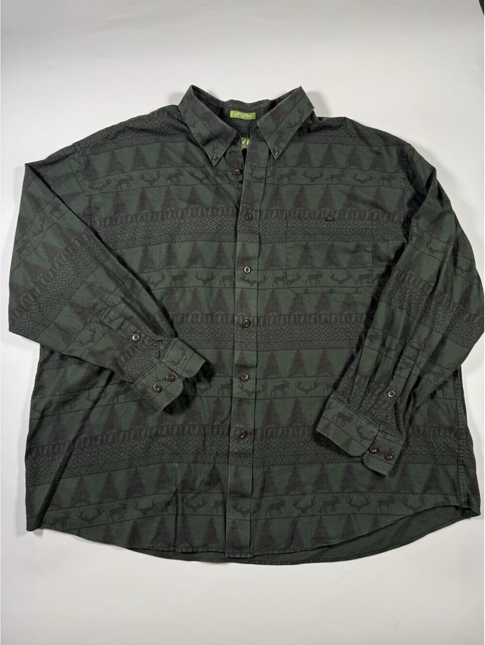 Orvis Vintage Y2K XXL Green Moose Deer Tree Print Button Down Shirt Outdoors